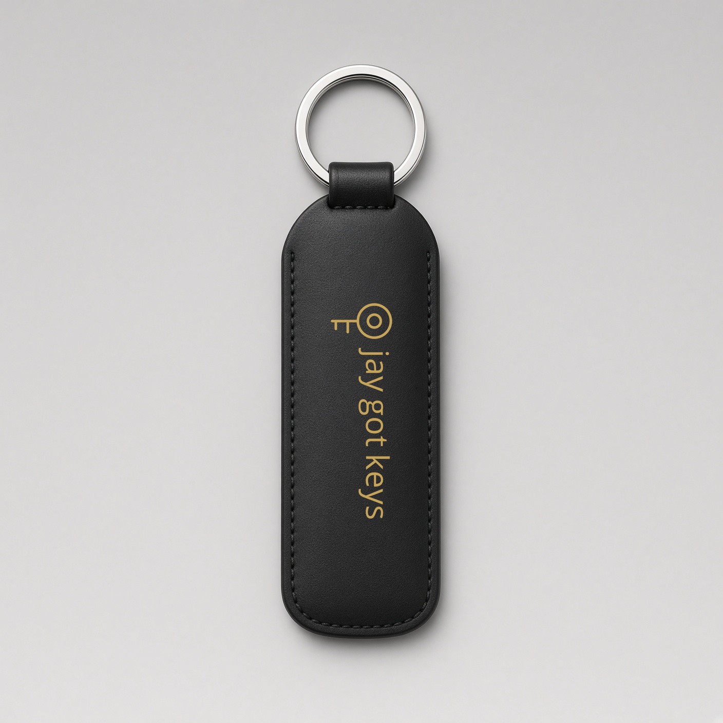 Black leather keychain with jay got keys logo